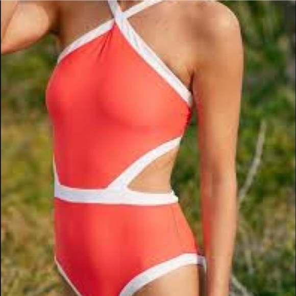 Aerie Orange And White Cutout One piece Swimsuit Size Medium Women’s NWT - Picture 1 of 10